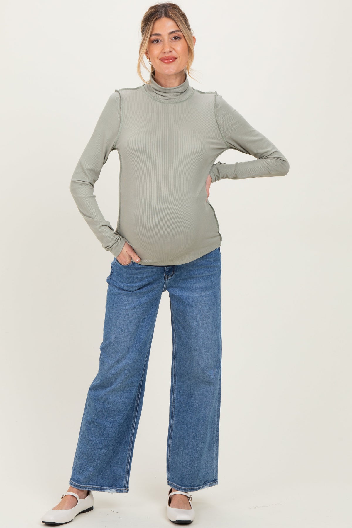 Blue Ankle Wide Leg Maternity Jeans
