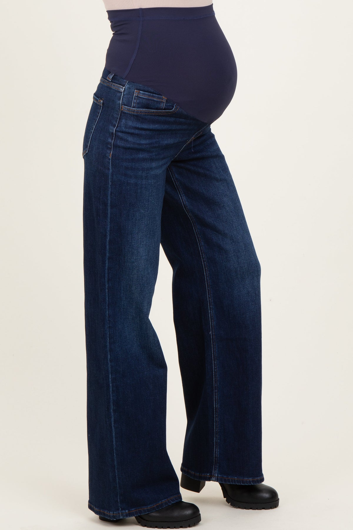 Navy Dark Wash Relaxed Wide Leg Maternity Jeans