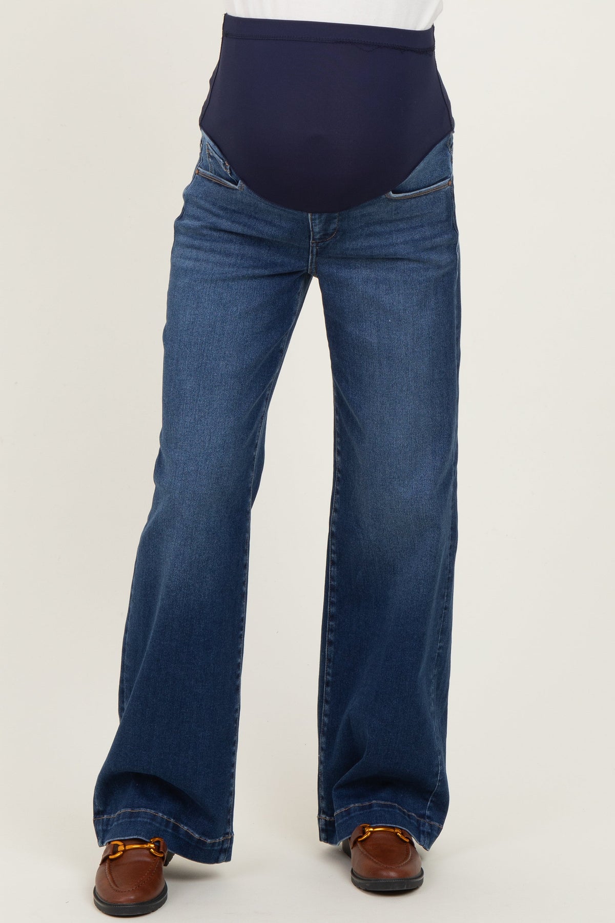 Navy Dark Wash Wide Leg Maternity Jeans