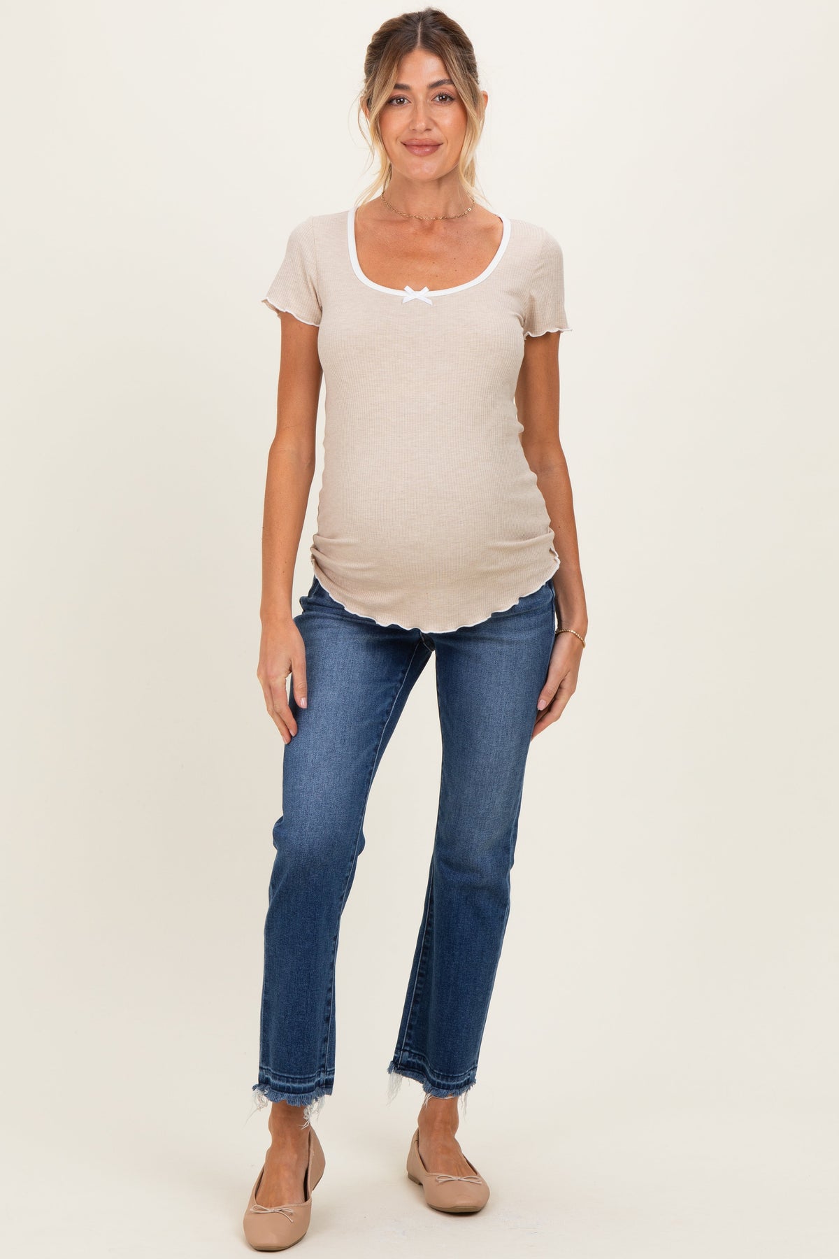 Navy Released Hem Cropped Straight Leg Maternity Jeans