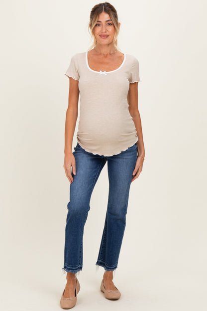 Navy Released Hem Cropped Straight Leg Maternity Jeans