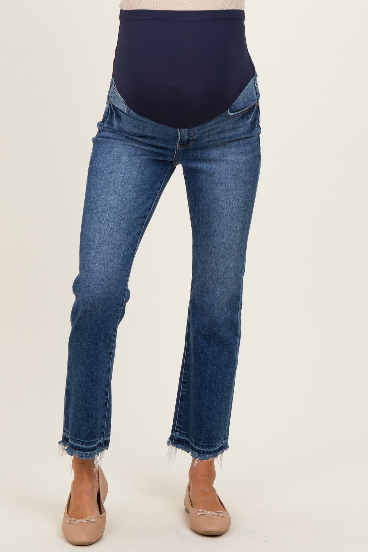Navy Released Hem Cropped Straight Leg Maternity Jeans