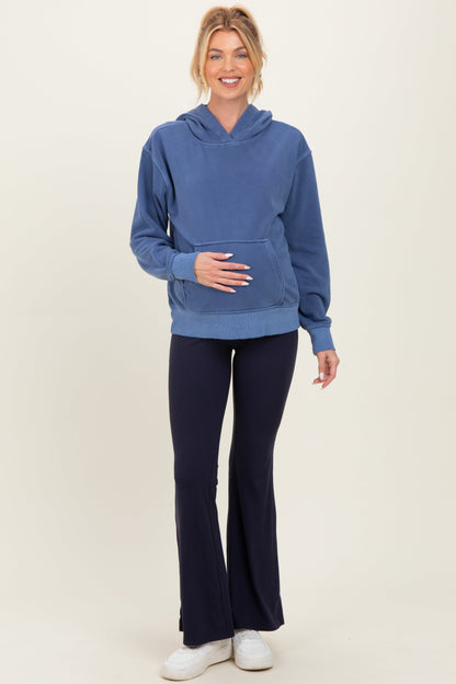 Navy Soft Fleece Maternity Pocket Hoodie