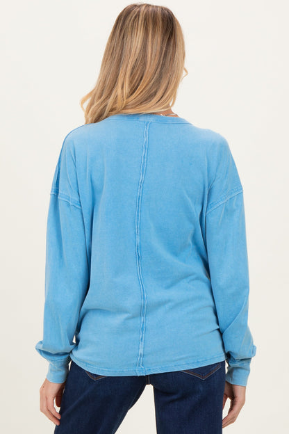 Aqua Oversized Washed Long Sleeve Pocket Maternity Top