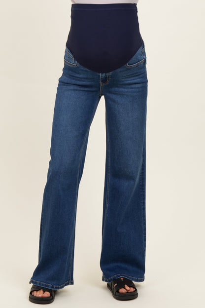 Navy Soft Wide Leg Maternity Jeans
