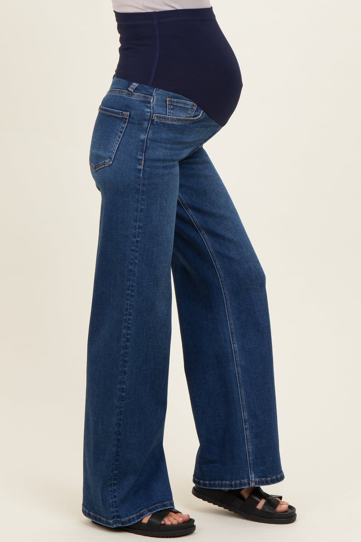 Navy Soft Wide Leg Maternity Jeans