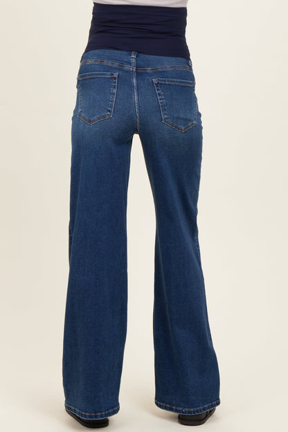 Navy Soft Wide Leg Maternity Jeans