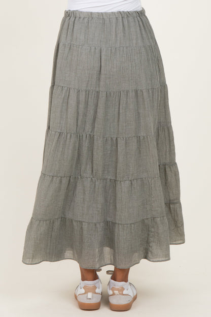 Light Olive Tiered Drawstring Maternity Maxi Skirt