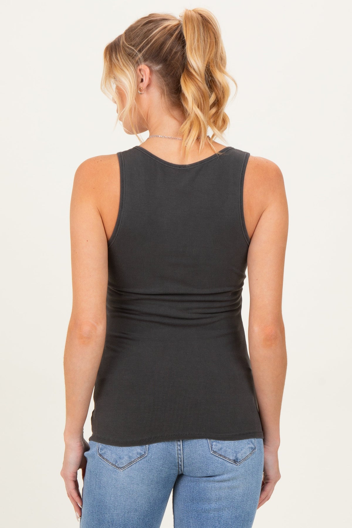 Charcoal Ribbed Split Neck Maternity Tank Top