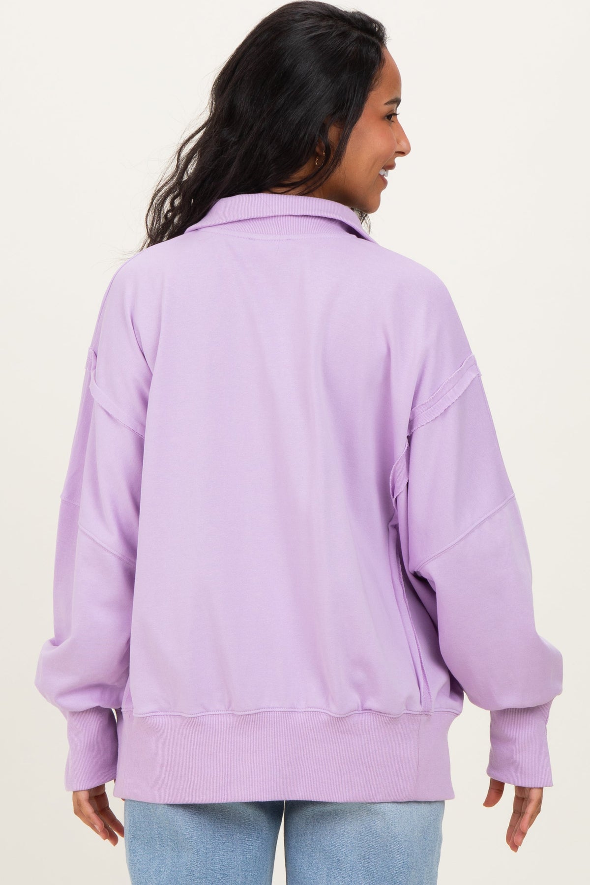Lilac Snap Button Pullover Henley Maternity Sweatshirt