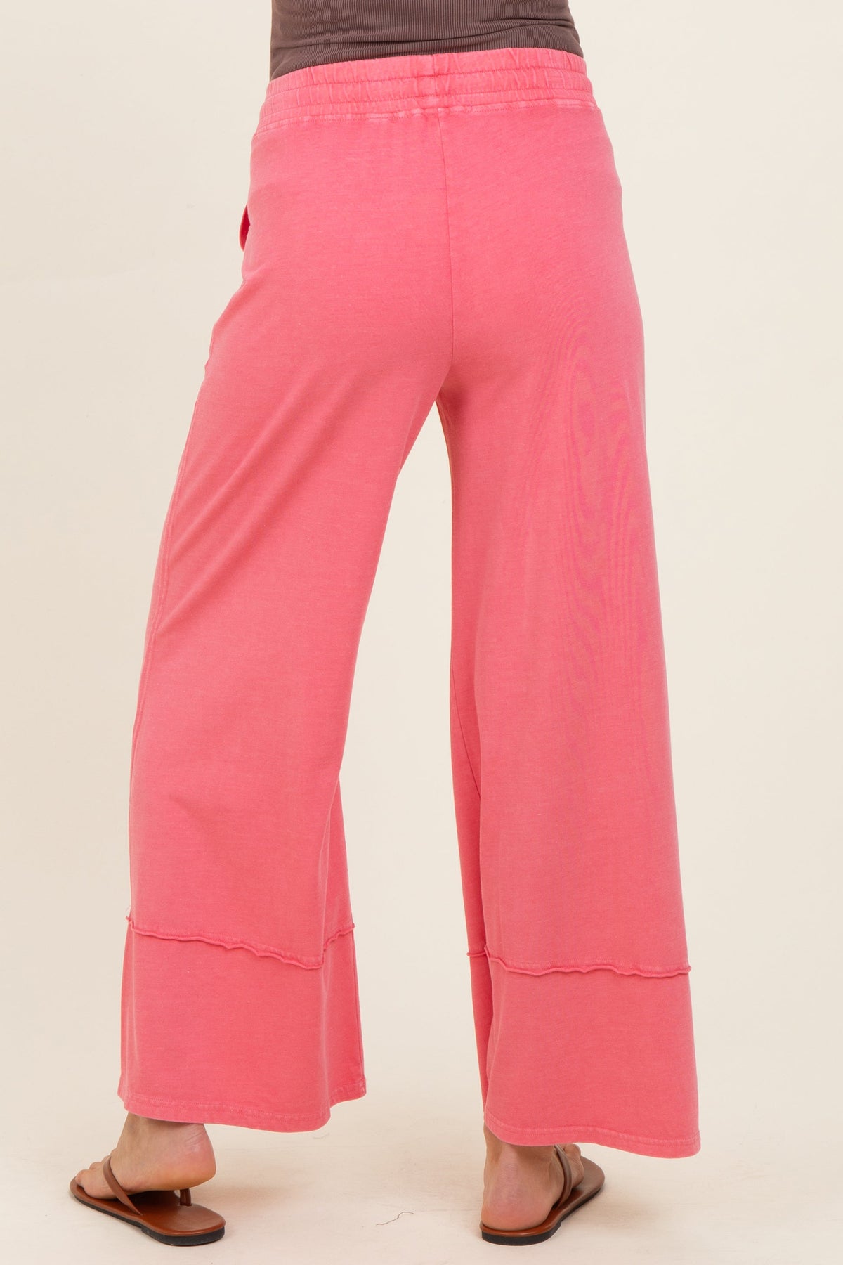 Hot Pink Mineral Wash Wide Leg Ankle Maternity Pants