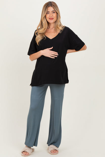 Black Oversized Reversible V-Neck Maternity Tee