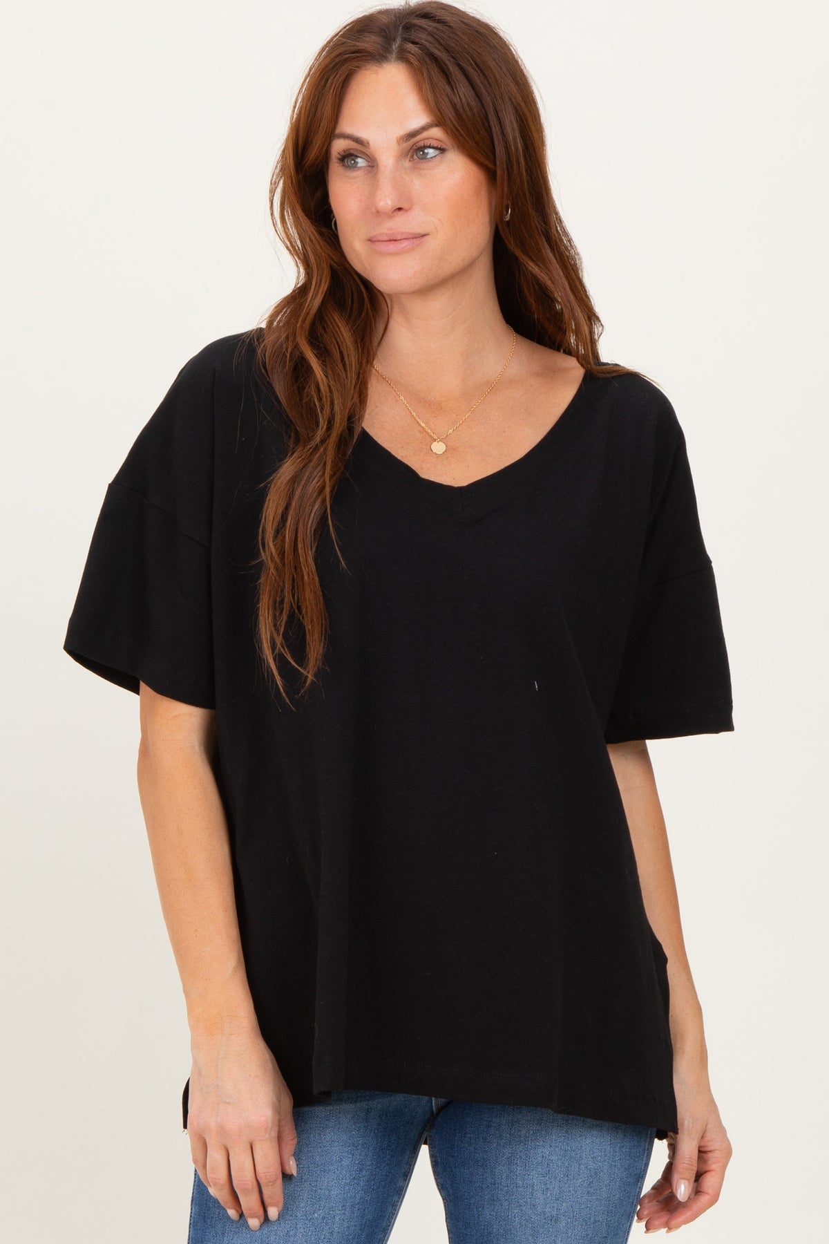 Black Oversized Reversible V-Neck Maternity Tee