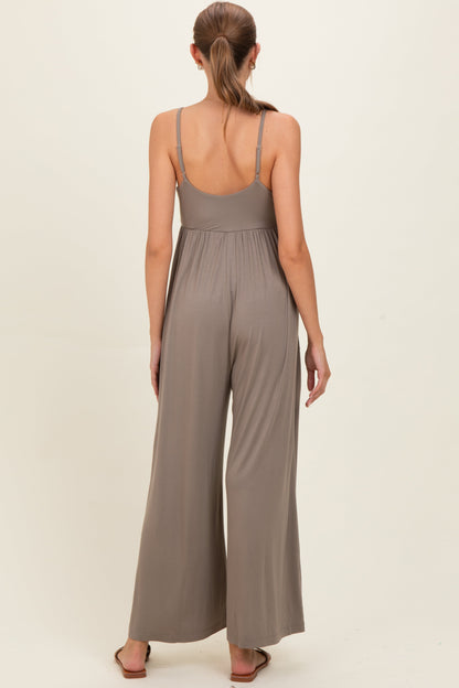 Moss Brown Sleeveless Wide Leg Maternity Jumpsuit