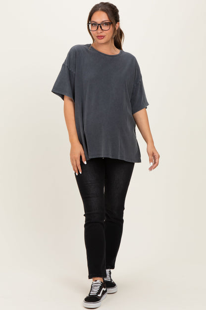 Charcoal Oversized Mineral Wash Maternity T-Shirt