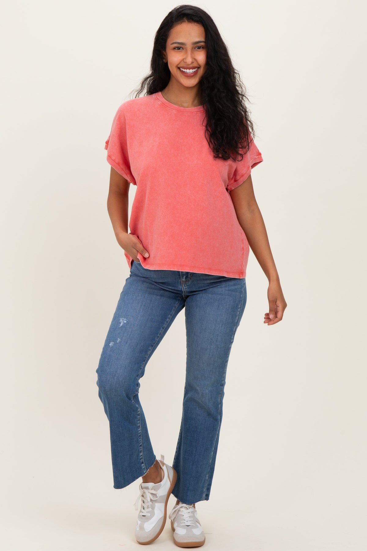 Fuchsia Mineral Wash Boxy Fit Maternity T-Shirt