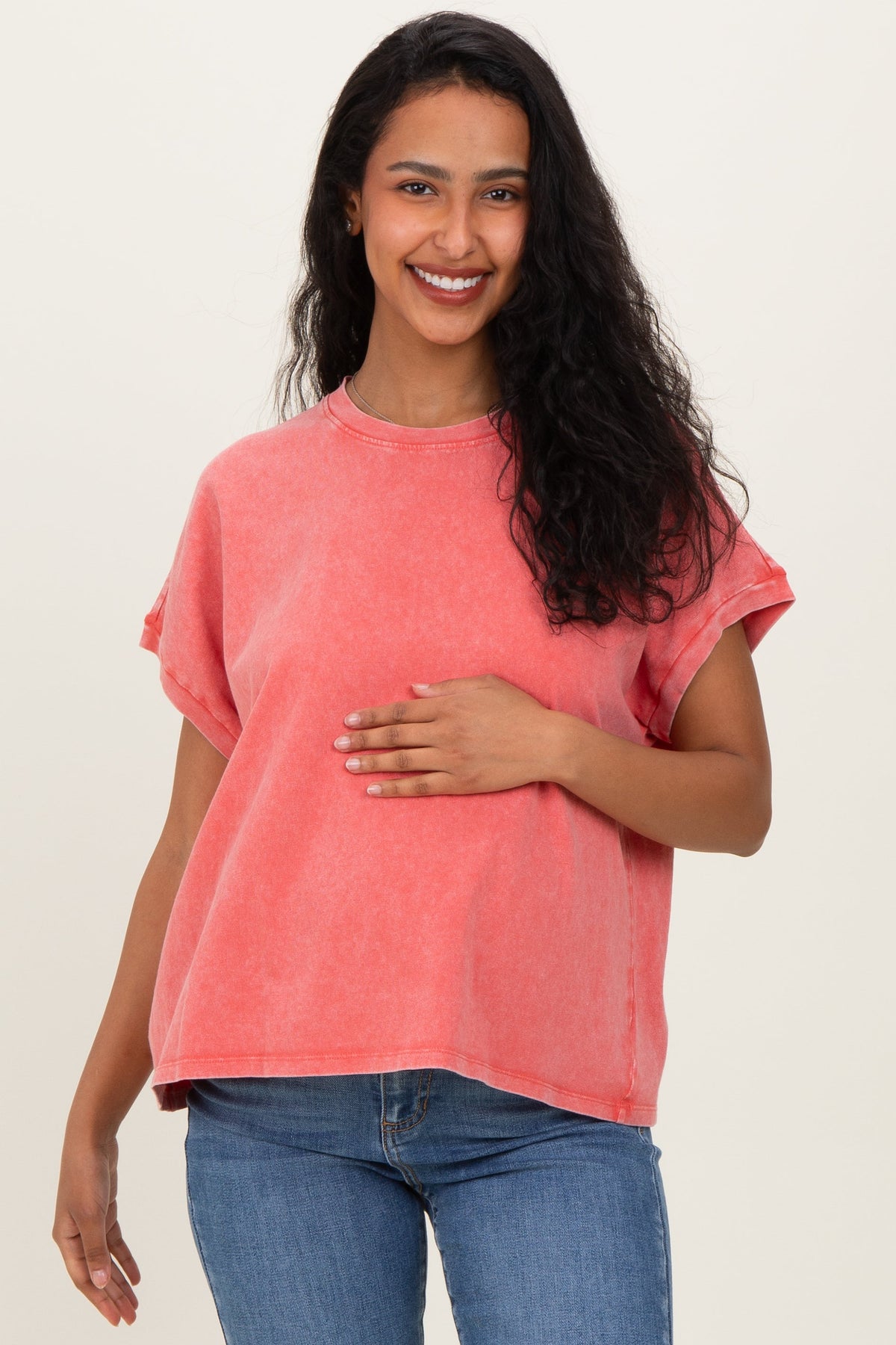 Fuchsia Mineral Wash Boxy Fit Maternity T-Shirt
