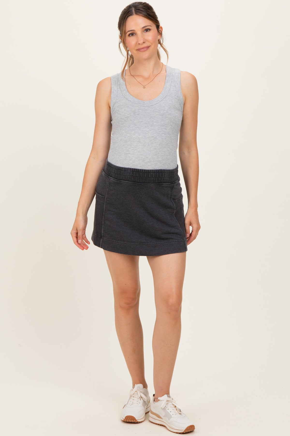 Black Mineral Wash Pocket Maternity Skort