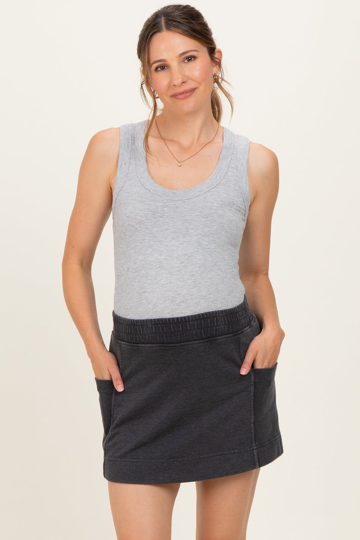 Black Mineral Wash Pocket Maternity Skort
