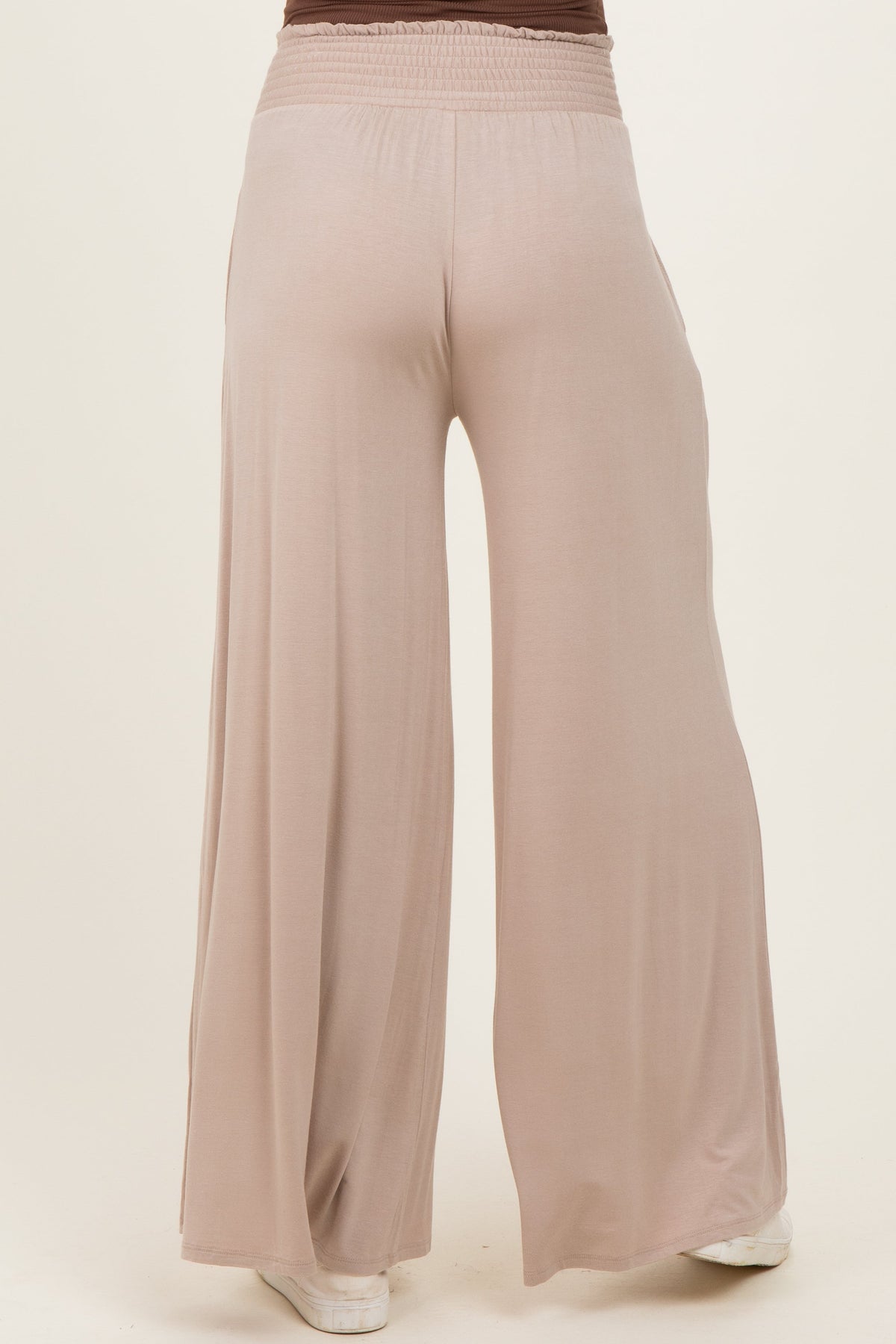 Ash Mocha Smocked Waist Wide Leg Maternity Pants