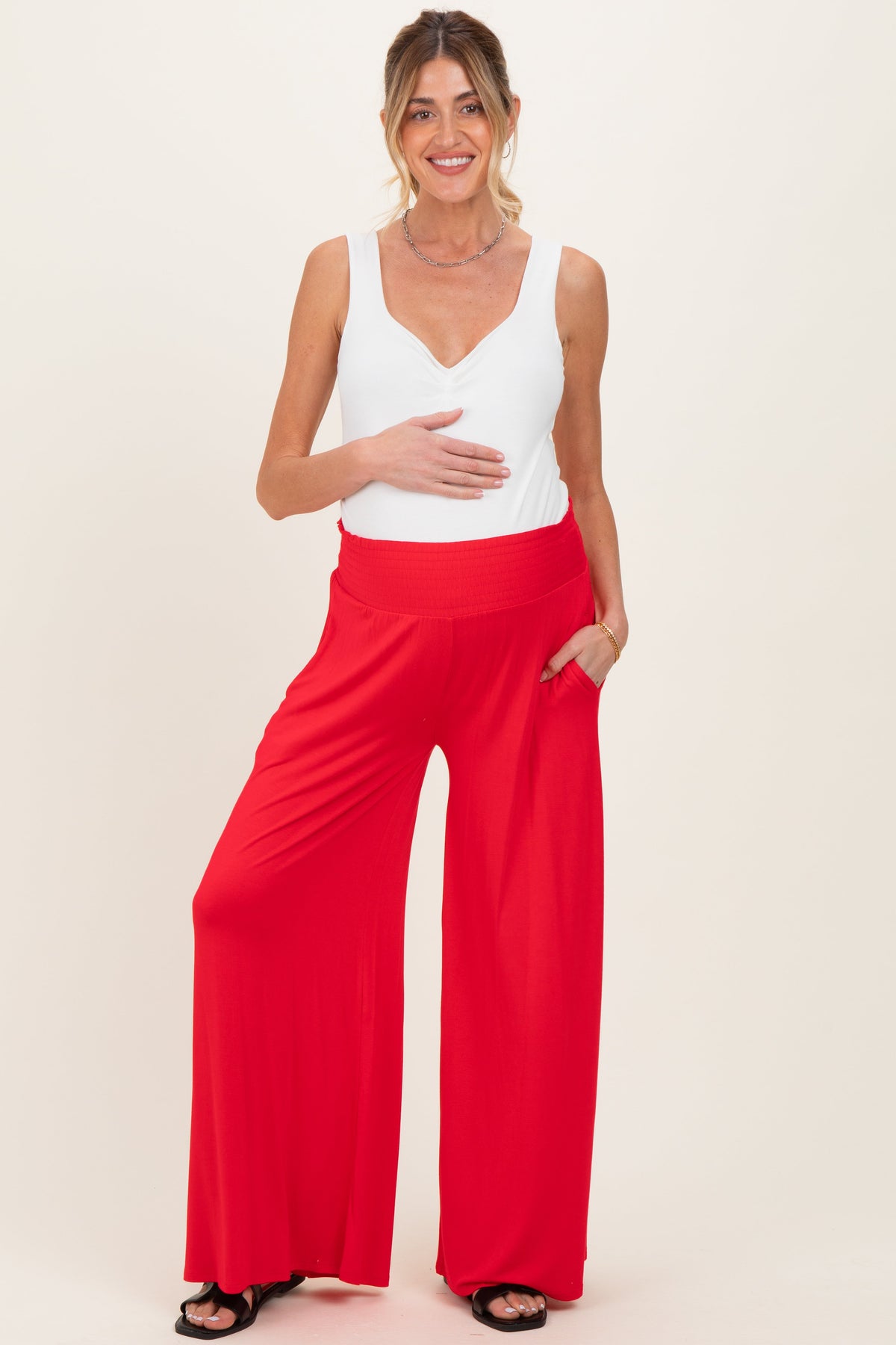 Ruby Smocked Waist Wide Leg Maternity Pants