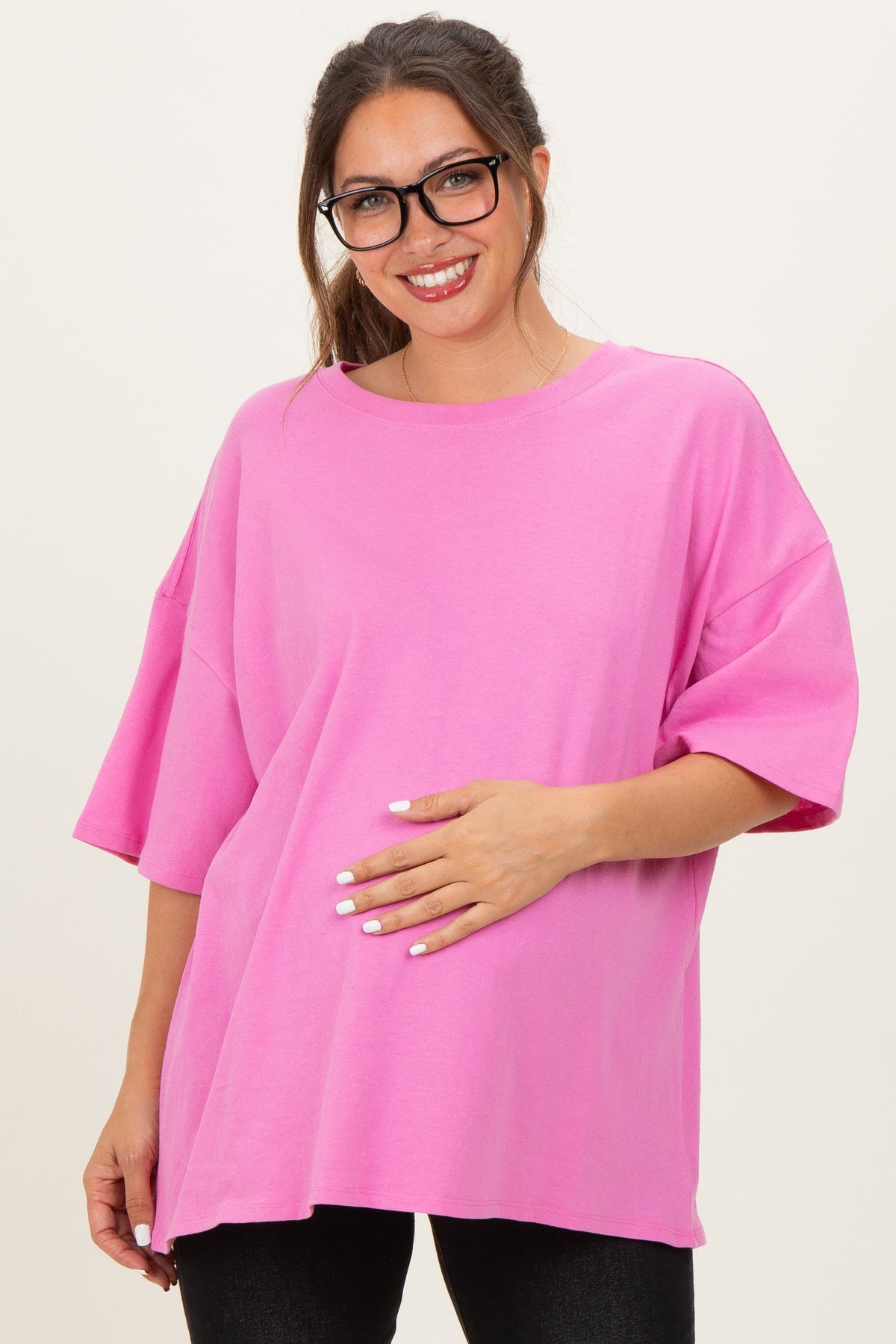 Candy Pink Cotton Oversized Maternity Tee