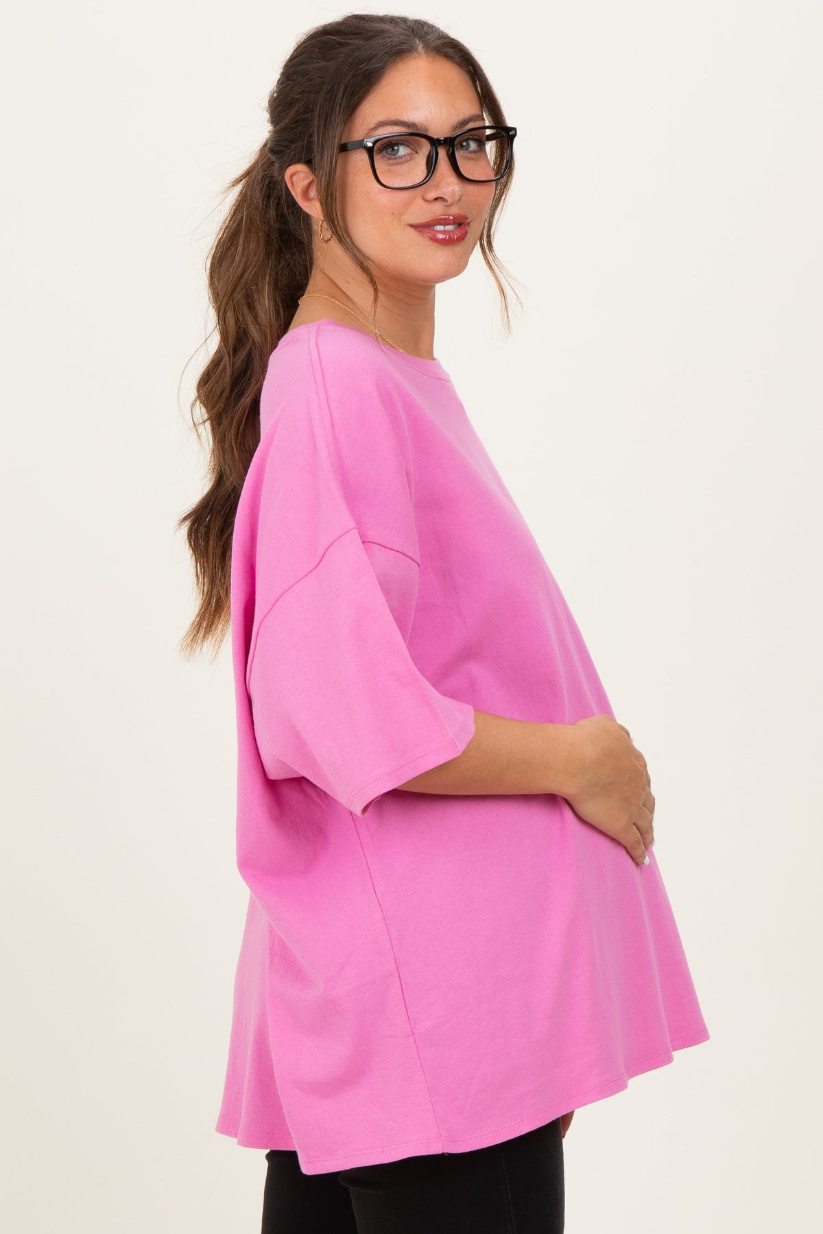 Candy Pink Cotton Oversized Maternity Tee