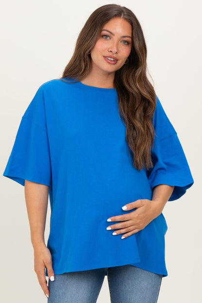 Ocean Blue Cotton Oversized Maternity Tee