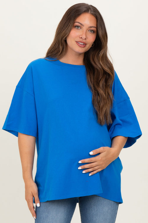 Ocean Blue Cotton Oversized Maternity Tee