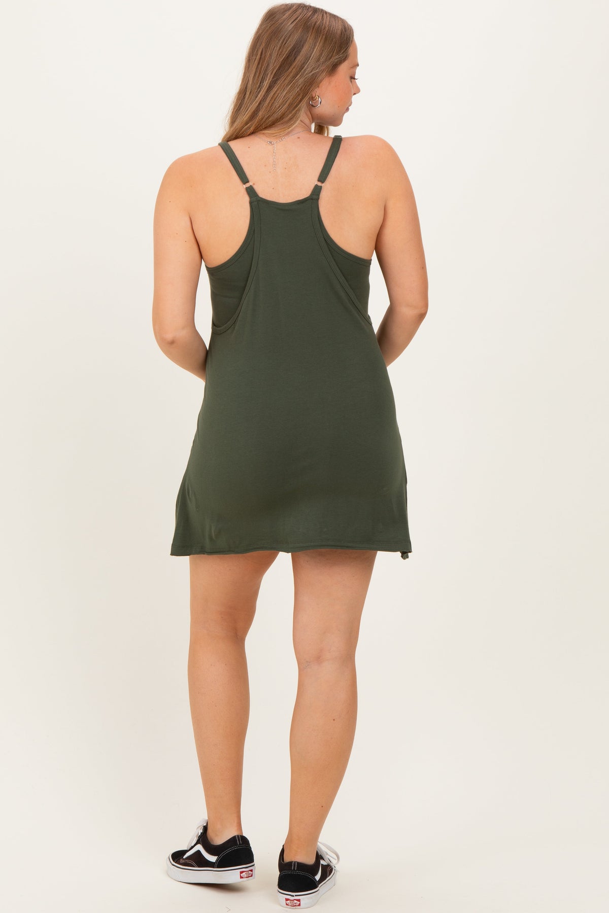 Dark Olive Racerback Maternity Romper Dress