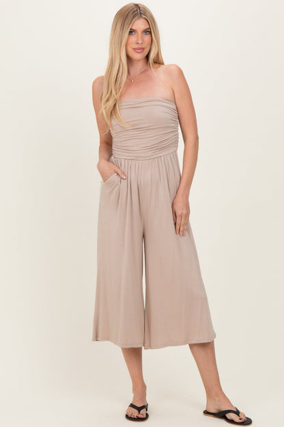 Ash Mocha Double Layered Strapless Tube Top Maternity Jumpsuit