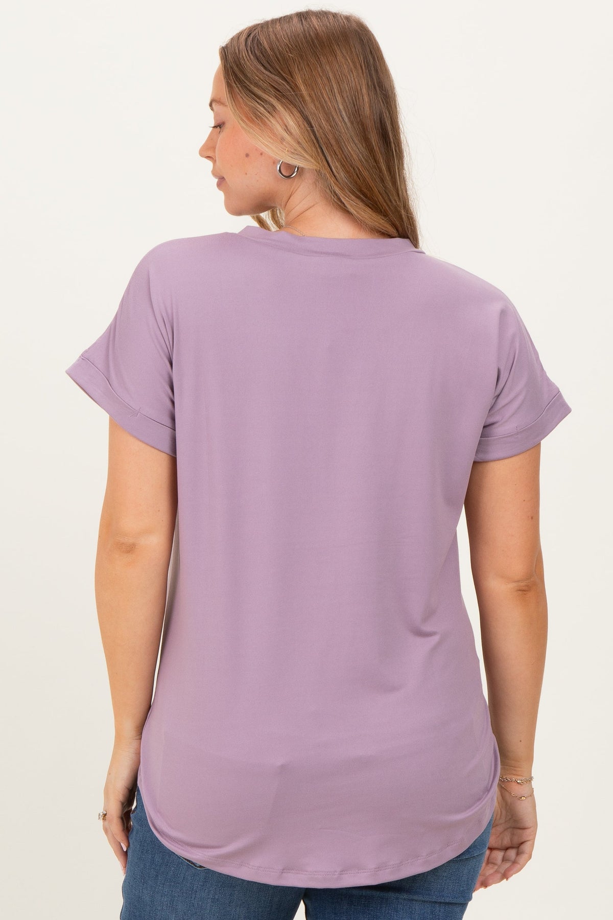 Lavender V-Neck Pocket Short Sleeve Maternity Shirt