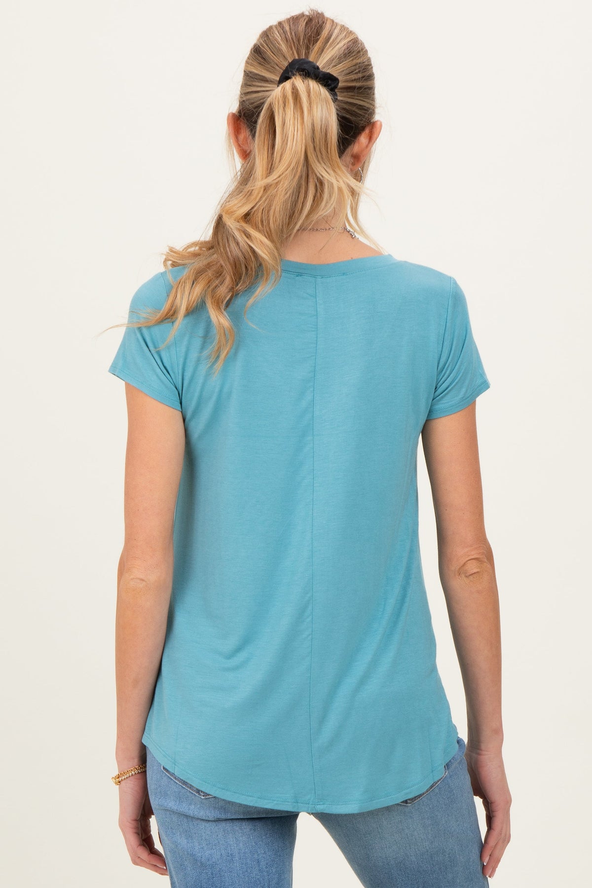 Dusty Teal Basic V-Neck Short Sleeve Maternity Top