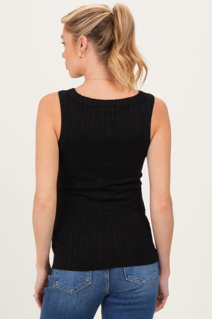 Black Ribbed Scoop Neck Maternity Tank