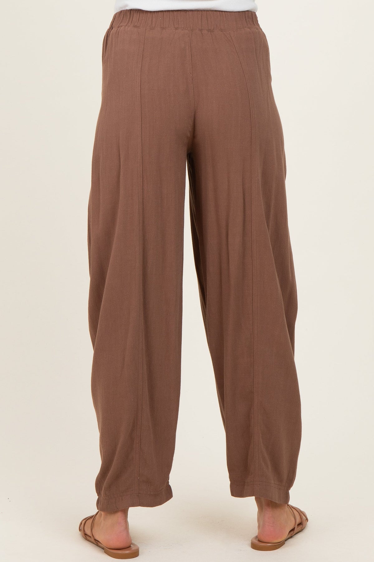 Cocoa Linen Blend Barrel Leg Maternity Pants