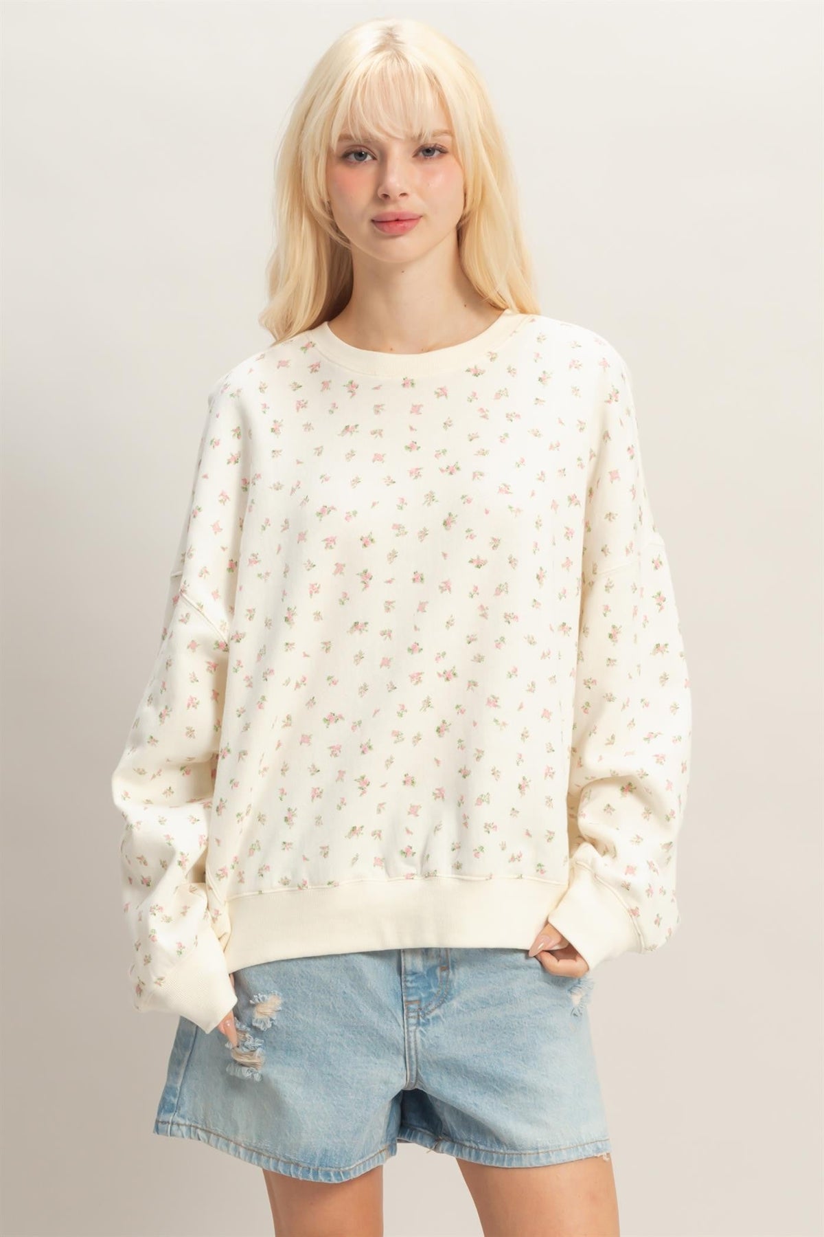 Pink Ditsy Floral Maternity Sweatshirt
