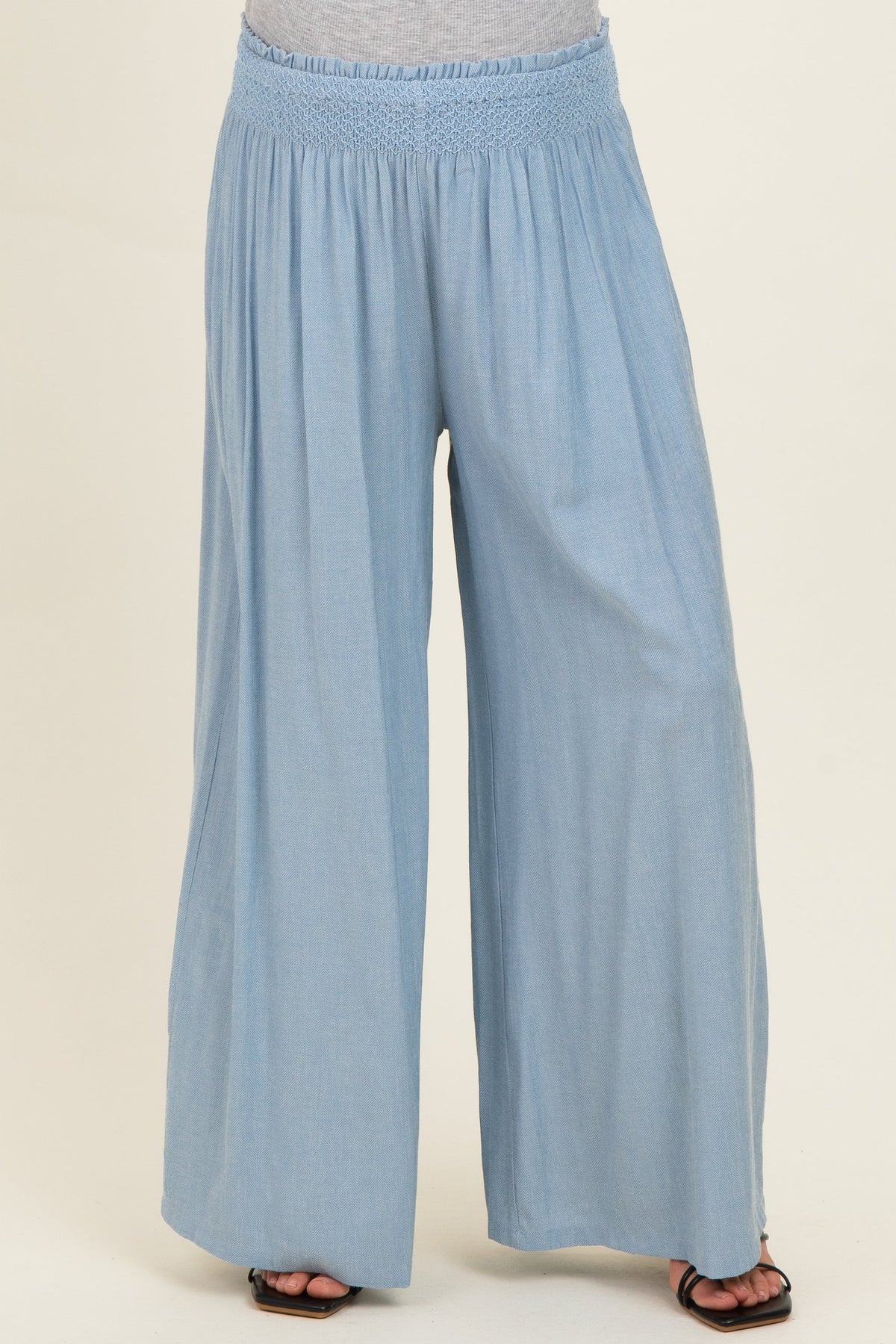 Light Blue Linen-Blend Wide Leg Maternity Pants