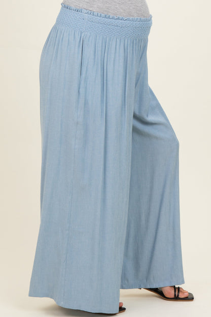 Light Blue Linen-Blend Wide Leg Maternity Pants