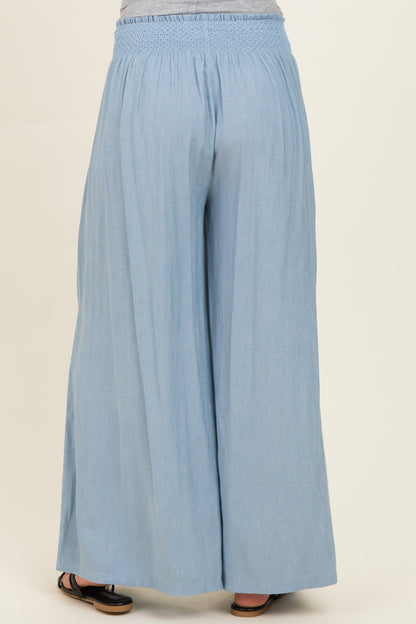 Light Blue Linen-Blend Wide Leg Maternity Pants