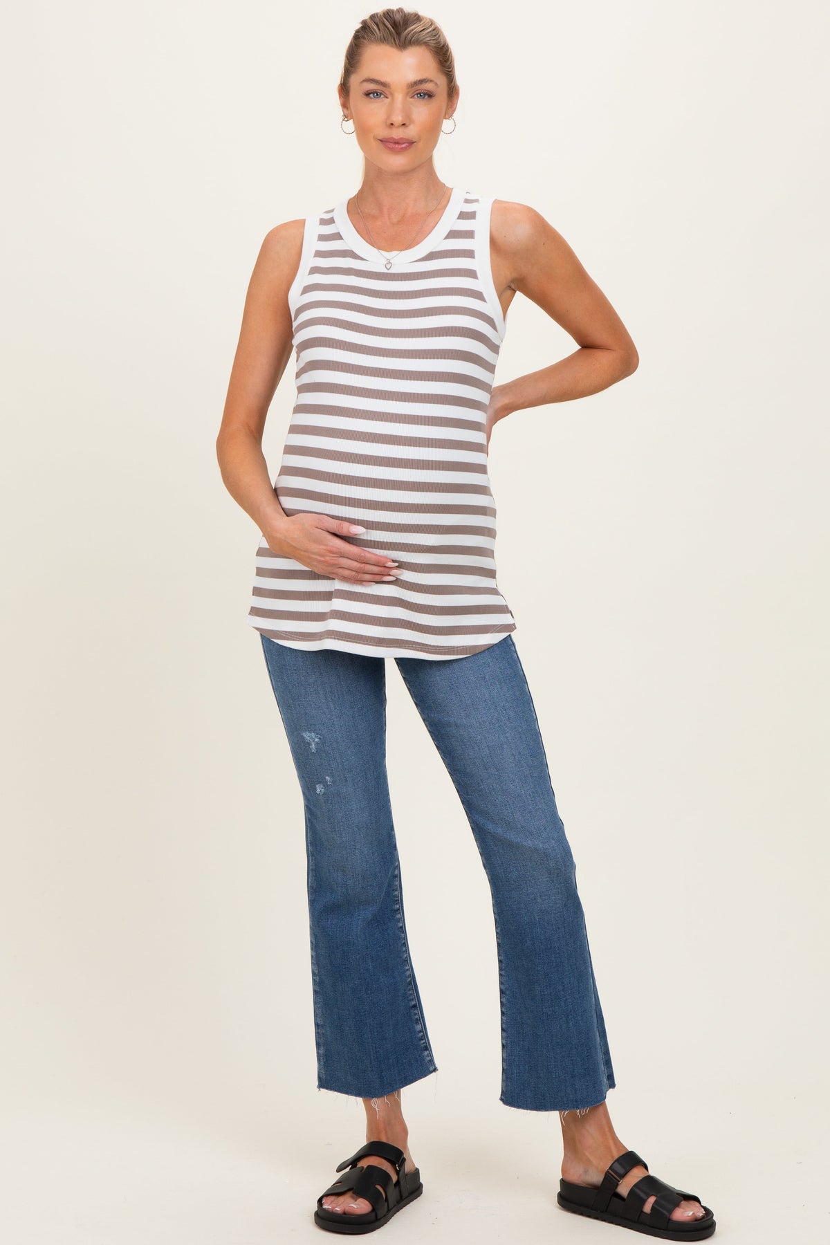 Mocha Striped Ribbed Maternity Tank Top
