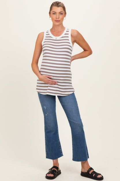 Mocha Striped Ribbed Maternity Tank Top