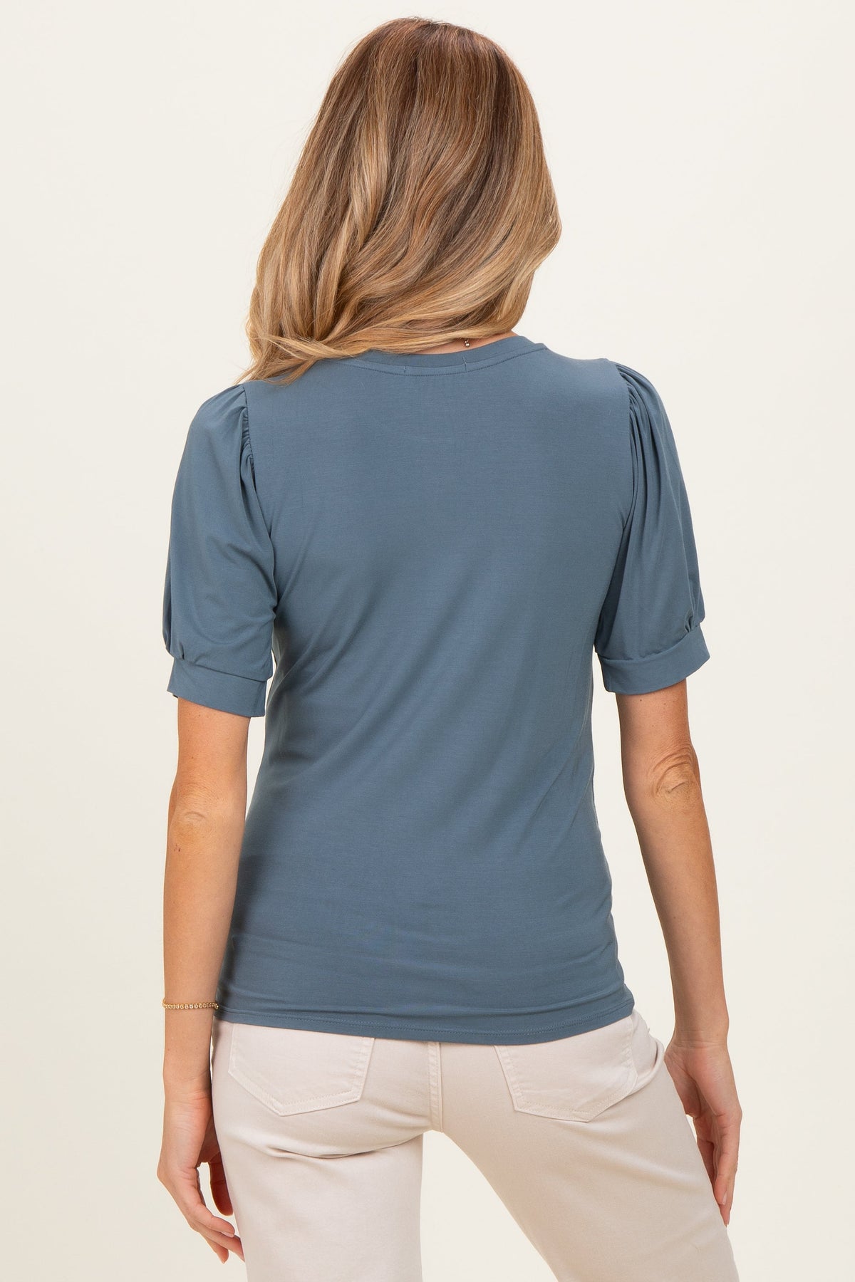 Blue Teal Puff Sleeve Basic Maternity Top