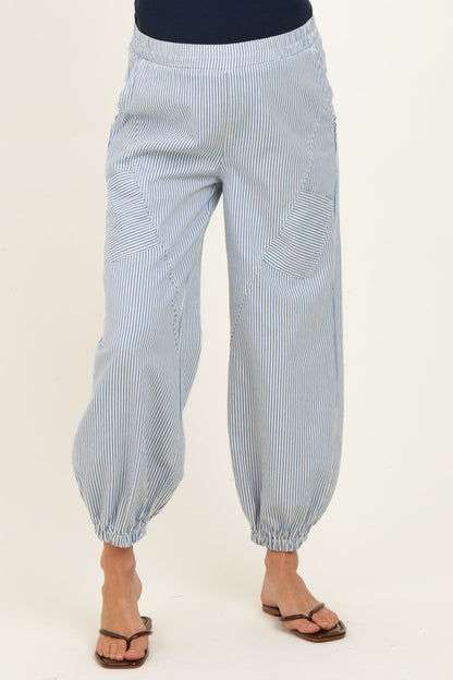 Blue Striped Patch Pocket Maternity Pants