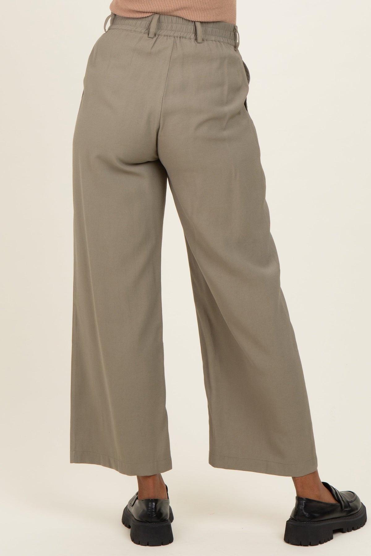 Olive Elastic Waistband Maternity Trousers