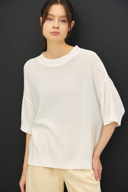 White Oversize Cut Sweater Maternity Top With Raw Edge