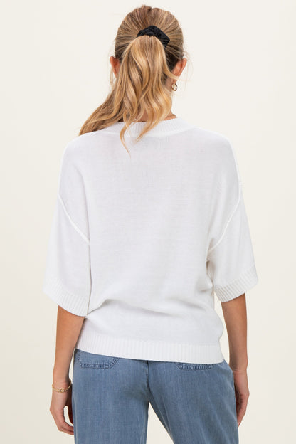 White Oversize Cut Sweater Maternity Top With Raw Edge