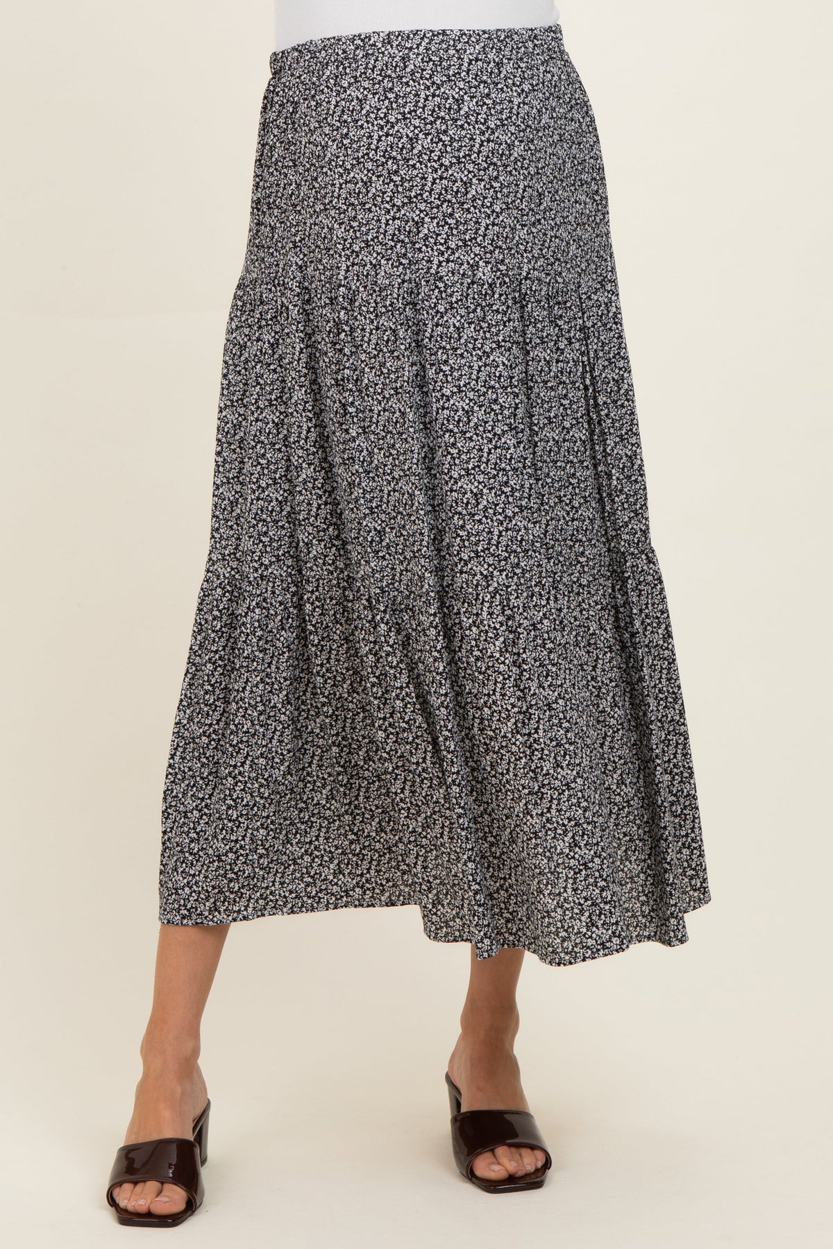 Black Floral Maternity Maxi Skirt