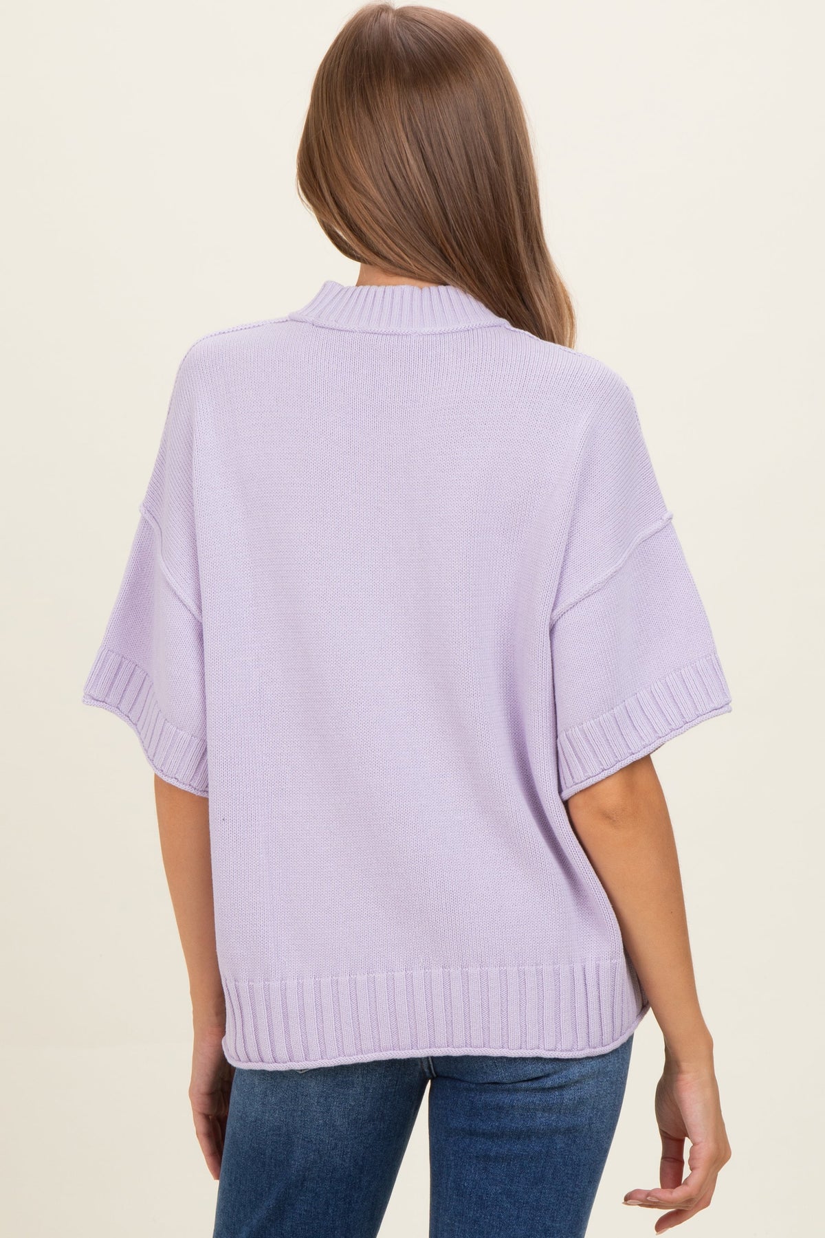 Lavender Oversized Mock Neck Short Sleeve Maternity Sweater