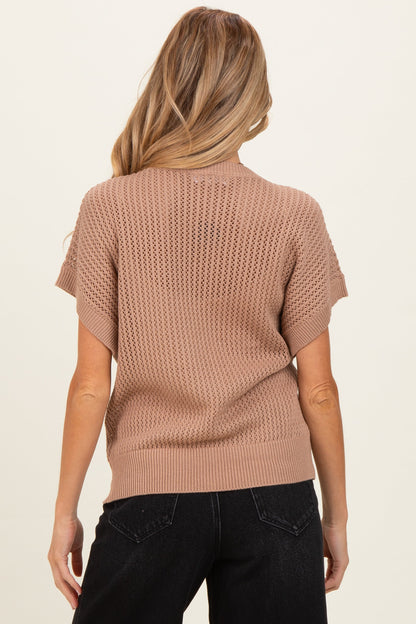 Taupe Open-Knit Dolman Sleeve Maternity Top