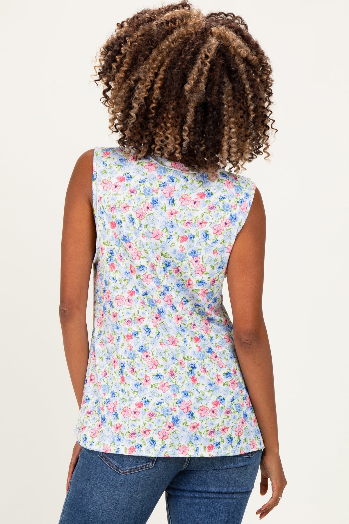 Ivory Floral Ribbed Crewneck Maternity Tank